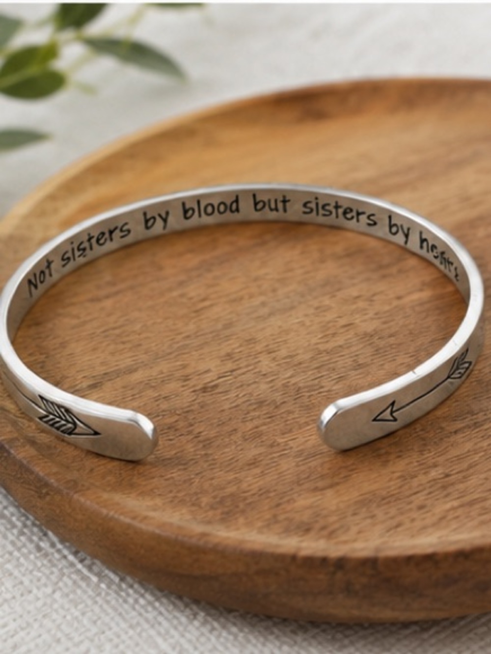 Silver Sister Adjustable Friendship Cuff Bracelet Arrow Engraved Inspirational
